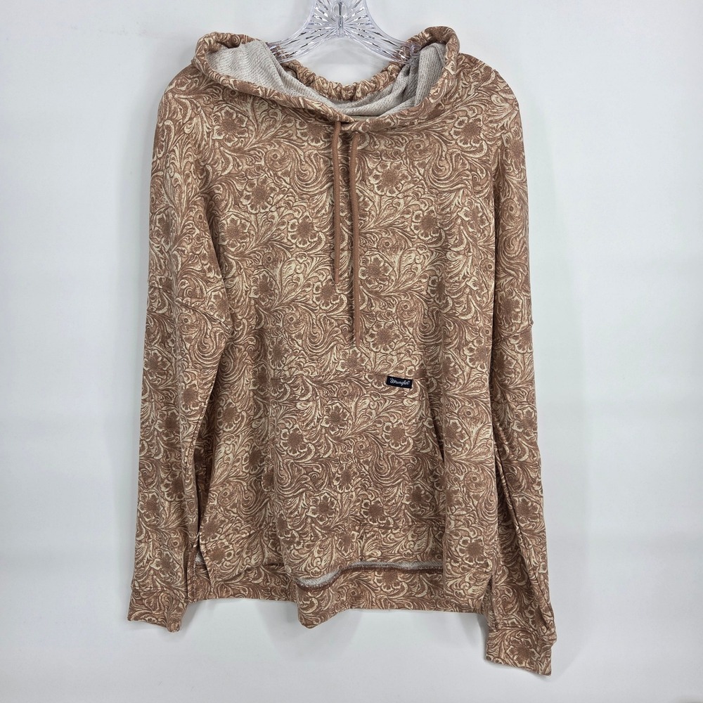 Wrangler Retro Hoodie Small Tan Tooled Leather Print Western Cowgirl Boho